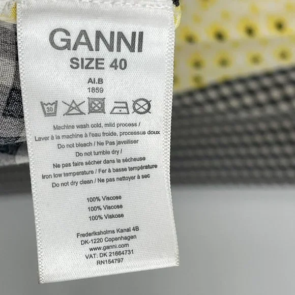 GANNI Daisy Printed Floral Crepe Paneled Maxi Skirt Gingham Yellow Flowy EU 40 - Picture 13 of 15